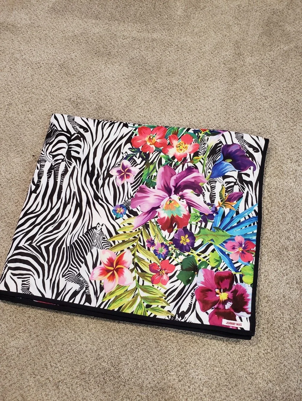 Johnny Was Beach Towel Blanket Zebra Floral Print NEW